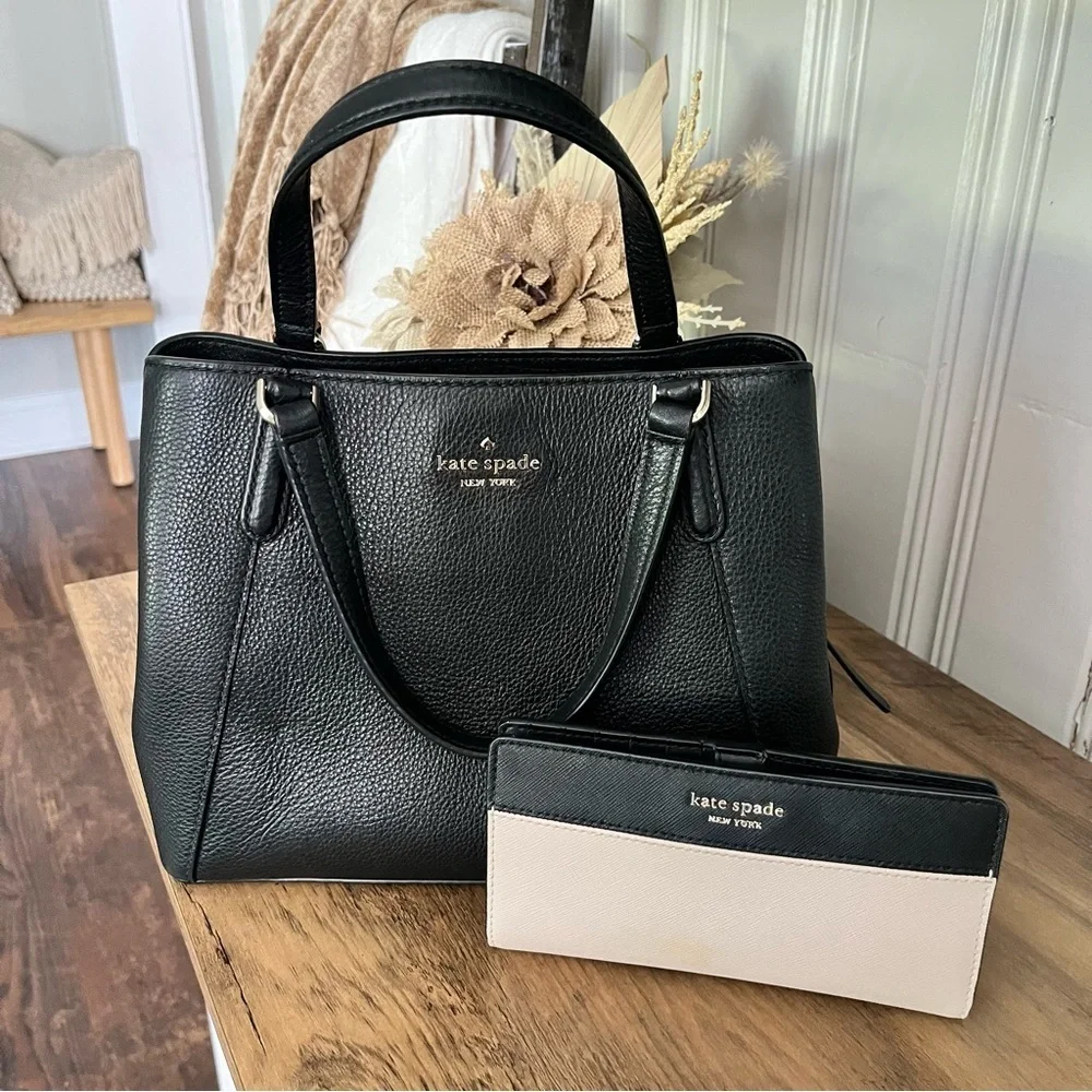 Kate Spade Medium Triple Compartment Satchel Jackson Black With Wallet